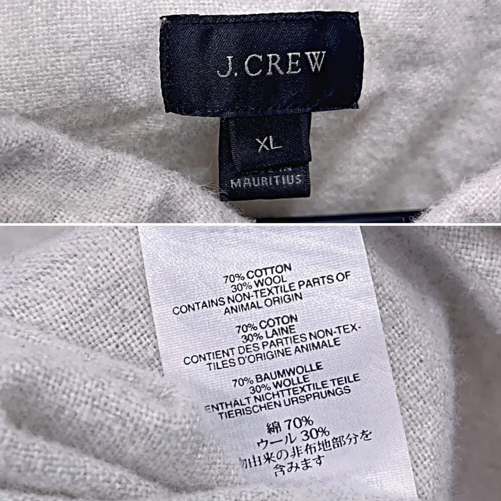 J. Crew Cotton Wool Flannel Suede Elbow Patch Shirt Oatmeal Gray Preppy Men XL